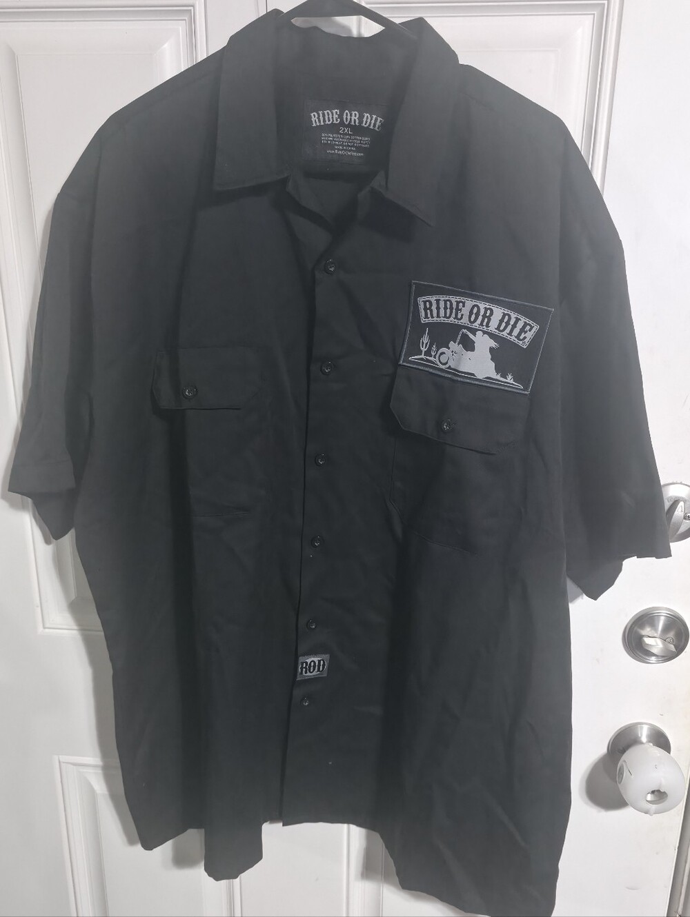 Men's Ride Or Die Motorcycle Short Sleeve Black Button-Up Shirt 2XL